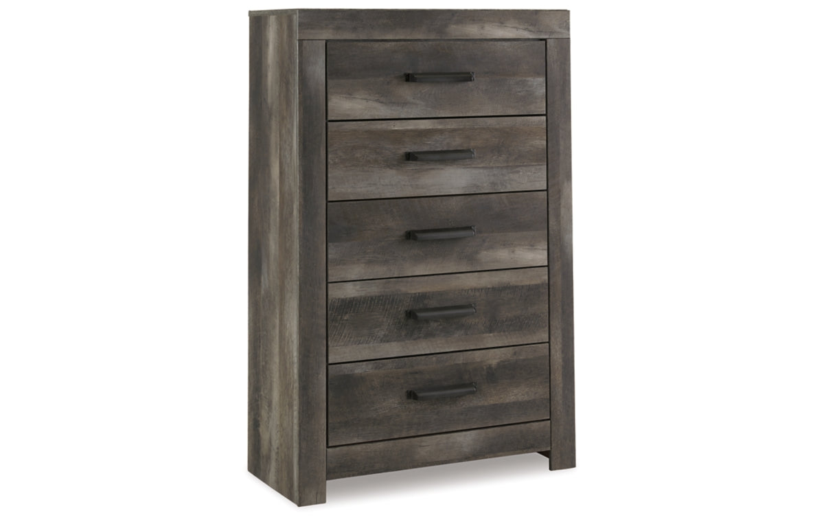 Wynnlow Queen Crossbuck Panel Bed with Mirrored Dresser, Chest and Nightstand