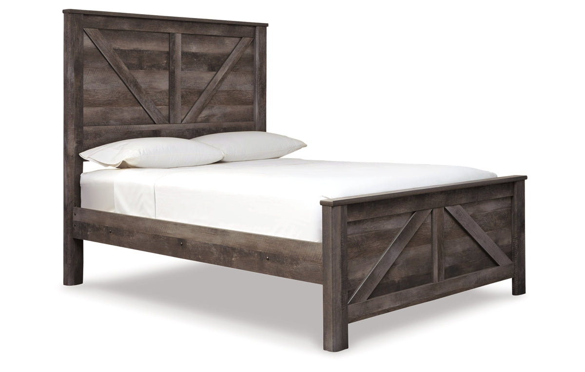 Wynnlow Queen Crossbuck Panel Bed with Mirrored Dresser, Chest and Nightstand