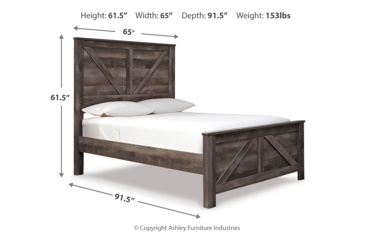Wynnlow Queen Crossbuck Panel Bed with Mirrored Dresser, Chest and Nightstand