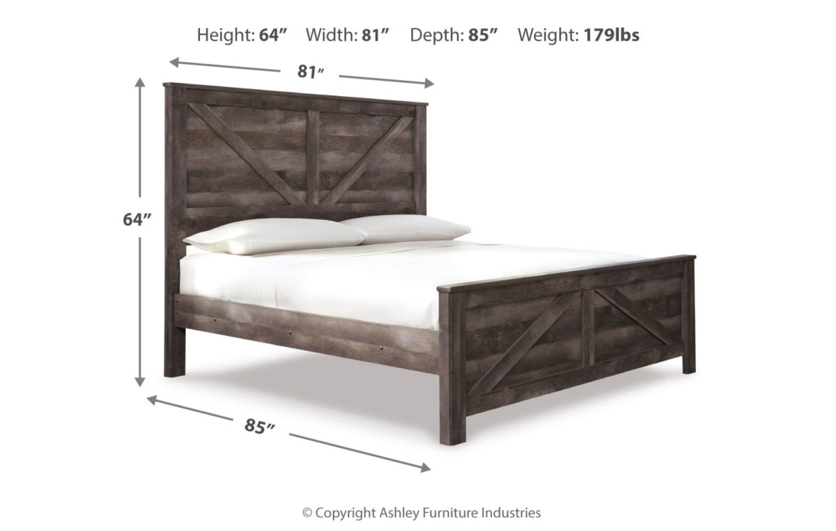 Wynnlow King Crossbuck Panel Bed with Mirrored Dresser, Chest and Nightstand