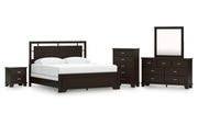 Covetown King Panel Bed with Mirrored Dresser, Chest and Nightstand