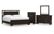 Covetown California King Panel Bed, Dresser, Mirror and Chest