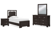 Covetown Twin Panel Bed with Mirrored Dresser and Nightstand