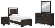 Covetown Twin Panel Bed, Dresser, Mirror and Nightstand