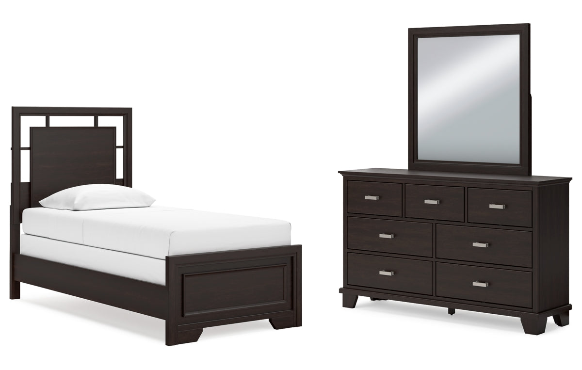 Covetown Twin Panel Bed with Mirrored Dresser