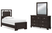 Covetown Twin Panel Bed with Mirrored Dresser