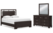 Covetown Queen Panel Bed with Mirrored Dresser