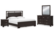 Covetown California King Panel Bed with Mirrored Dresser and Nightstand