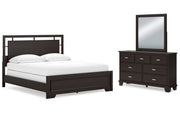 Covetown California King Panel Bed with Mirrored Dresser