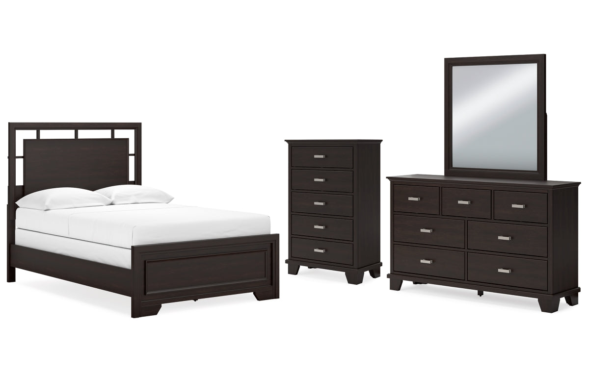 Covetown Full Panel Bed with Mirrored Dresser and Chest