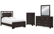 Covetown Full Panel Bed with Mirrored Dresser and Chest