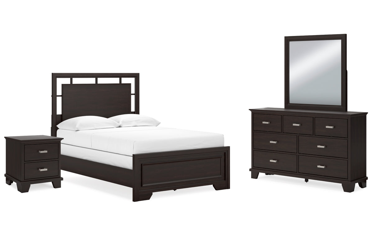 Covetown Full Panel Bed with Mirrored Dresser and Nightstand