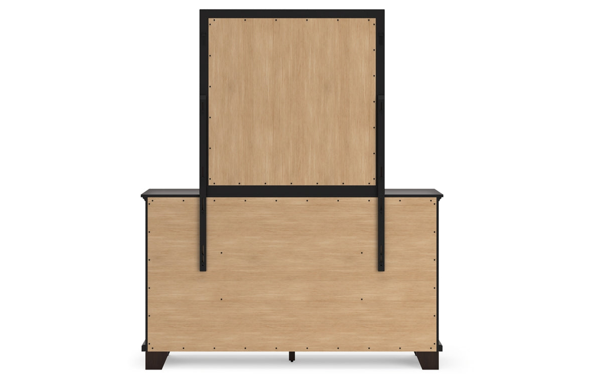 Covetown Queen Panel Bed with Mirrored Dresser, Chest and Nightstand