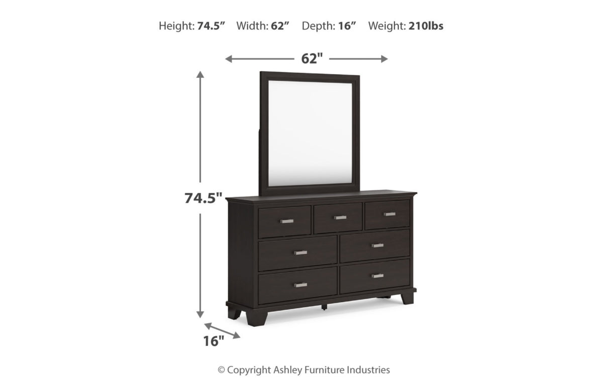Covetown Twin Panel Bed with Mirrored Dresser, Chest and Nightstand