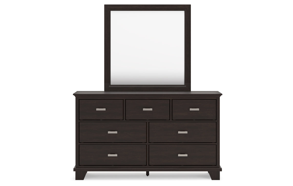 Covetown King Panel Bed with Mirrored Dresser, Chest and Nightstand