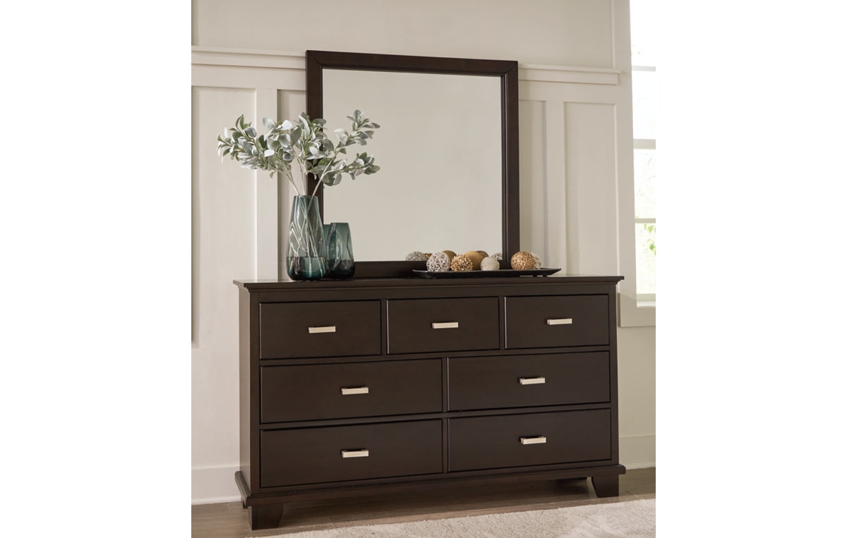 Covetown King Panel Bed with Mirrored Dresser, Chest and Nightstand
