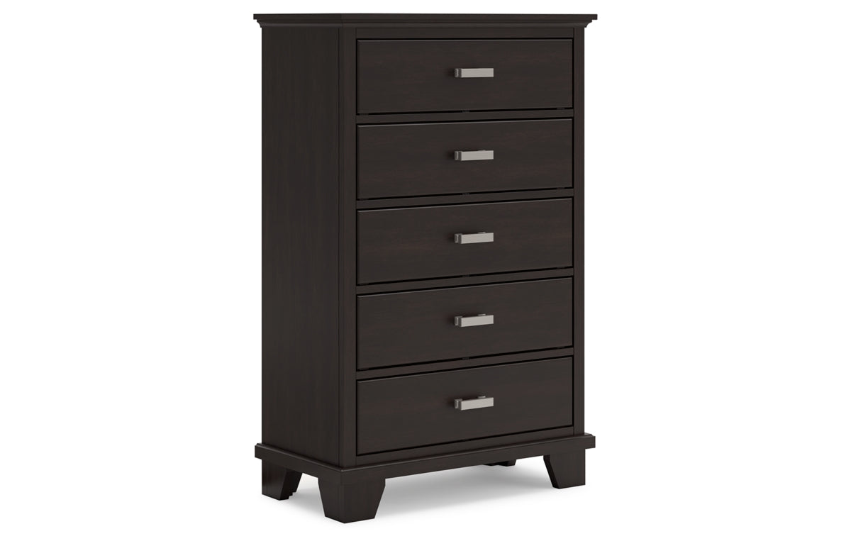 Covetown King Panel Bed with Mirrored Dresser, Chest and Nightstand