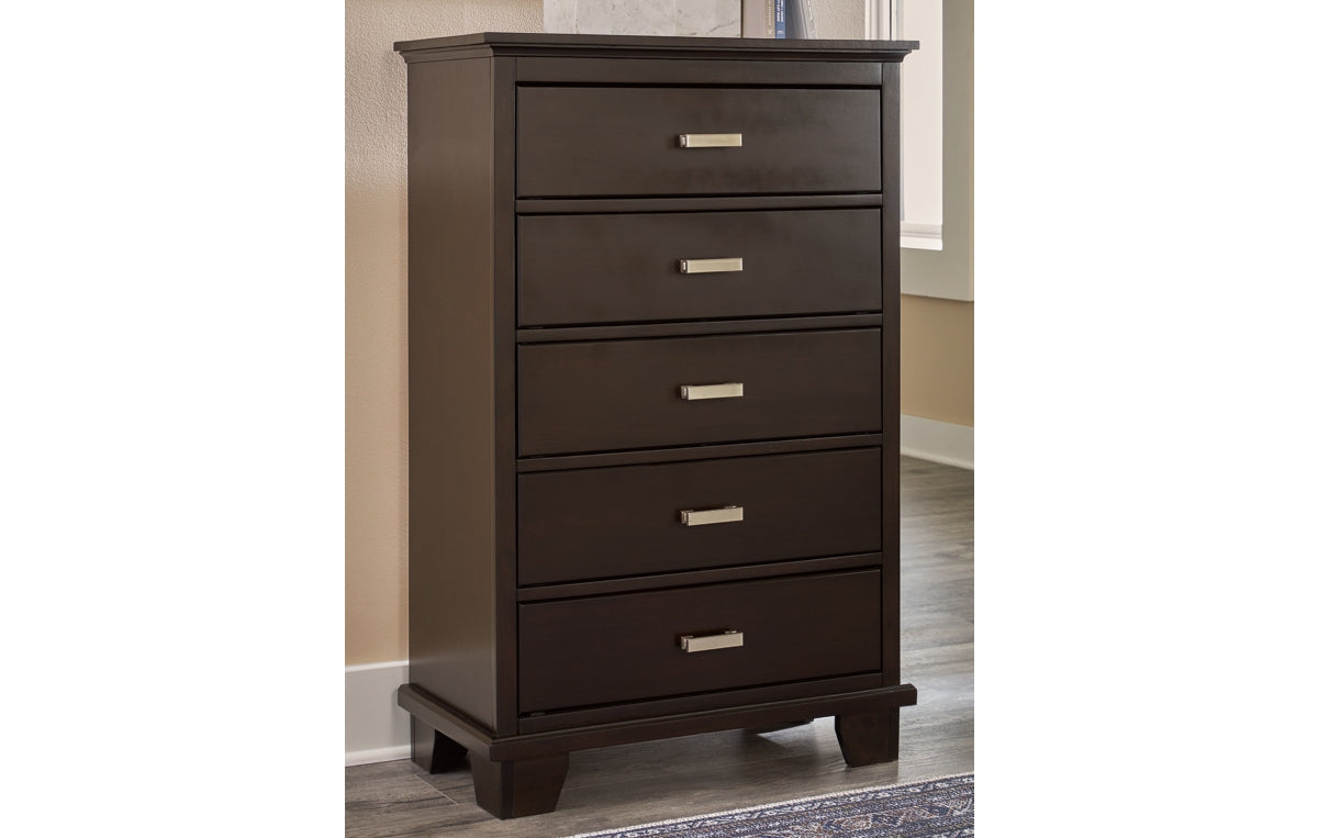 Covetown Twin Panel Bed with Mirrored Dresser, Chest and Nightstand