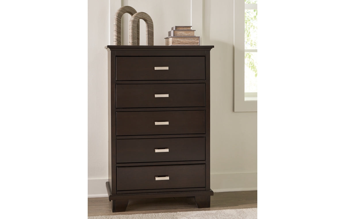 Covetown King Panel Bed with Mirrored Dresser, Chest and Nightstand