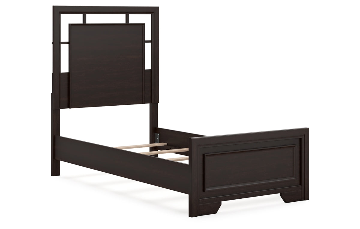 Covetown Twin Panel Bed with Mirrored Dresser, Chest and Nightstand