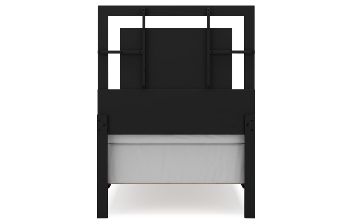 Covetown Twin Panel Bed with Mirrored Dresser, Chest and Nightstand