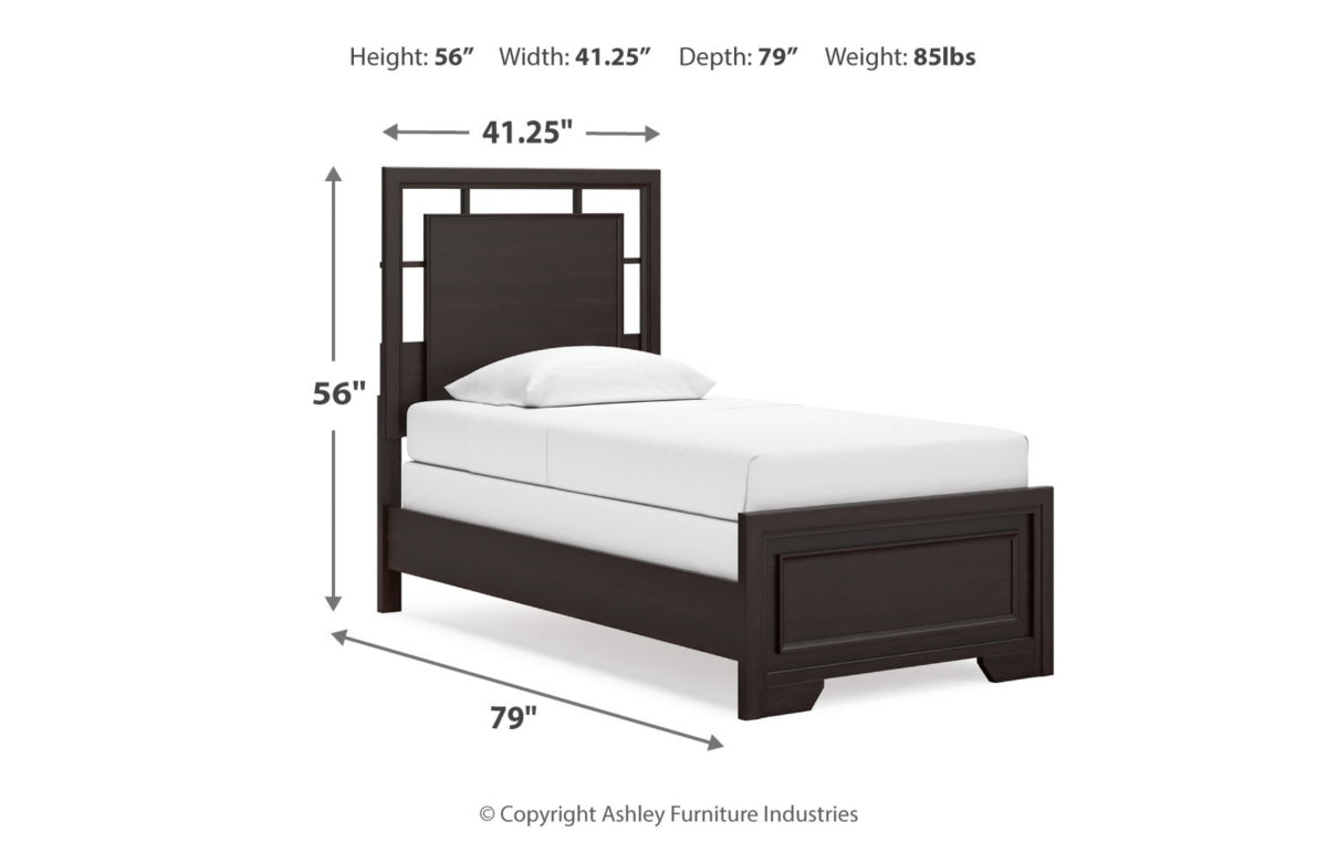 Covetown Twin Panel Bed with Mirrored Dresser, Chest and Nightstand