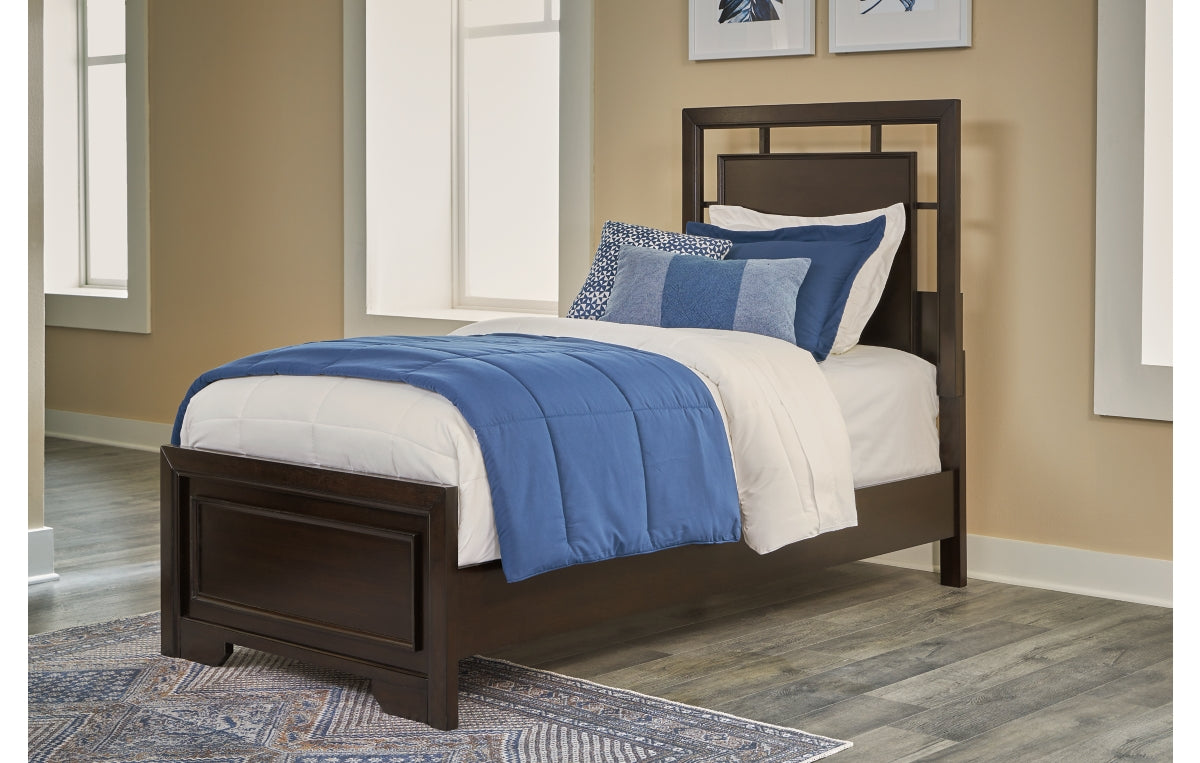 Covetown Twin Panel Bed with Mirrored Dresser
