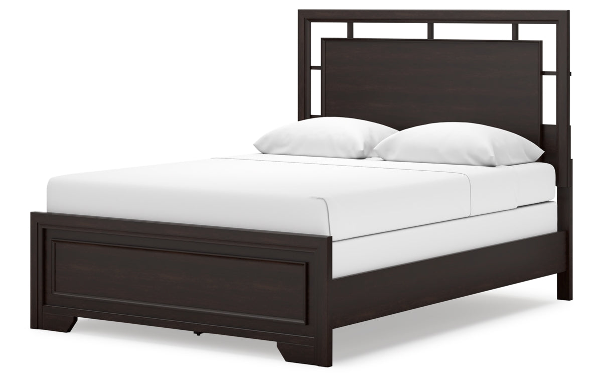 Covetown Queen Panel Bed with Mirrored Dresser, Chest and Nightstand