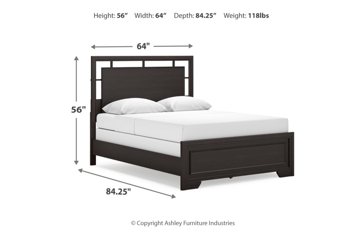 Covetown Queen Panel Bed with Mirrored Dresser, Chest and Nightstand