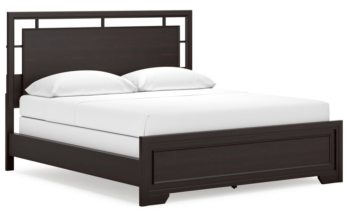 Covetown California King Panel Bed with Mirrored Dresser, Chest and Nightstand