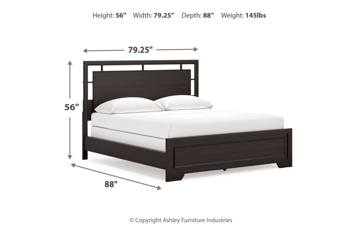 Covetown California King Panel Bed with Mirrored Dresser and Chest