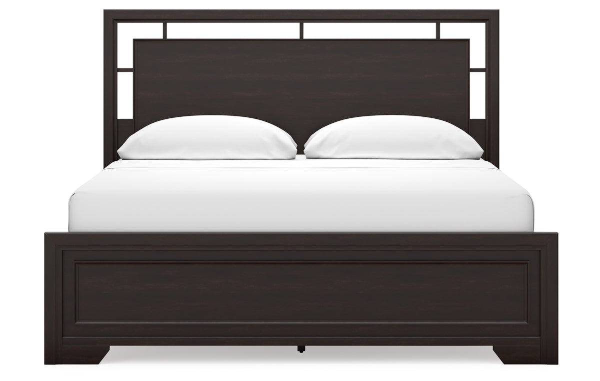 Covetown California King Panel Bed with Mirrored Dresser, Chest and Nightstand