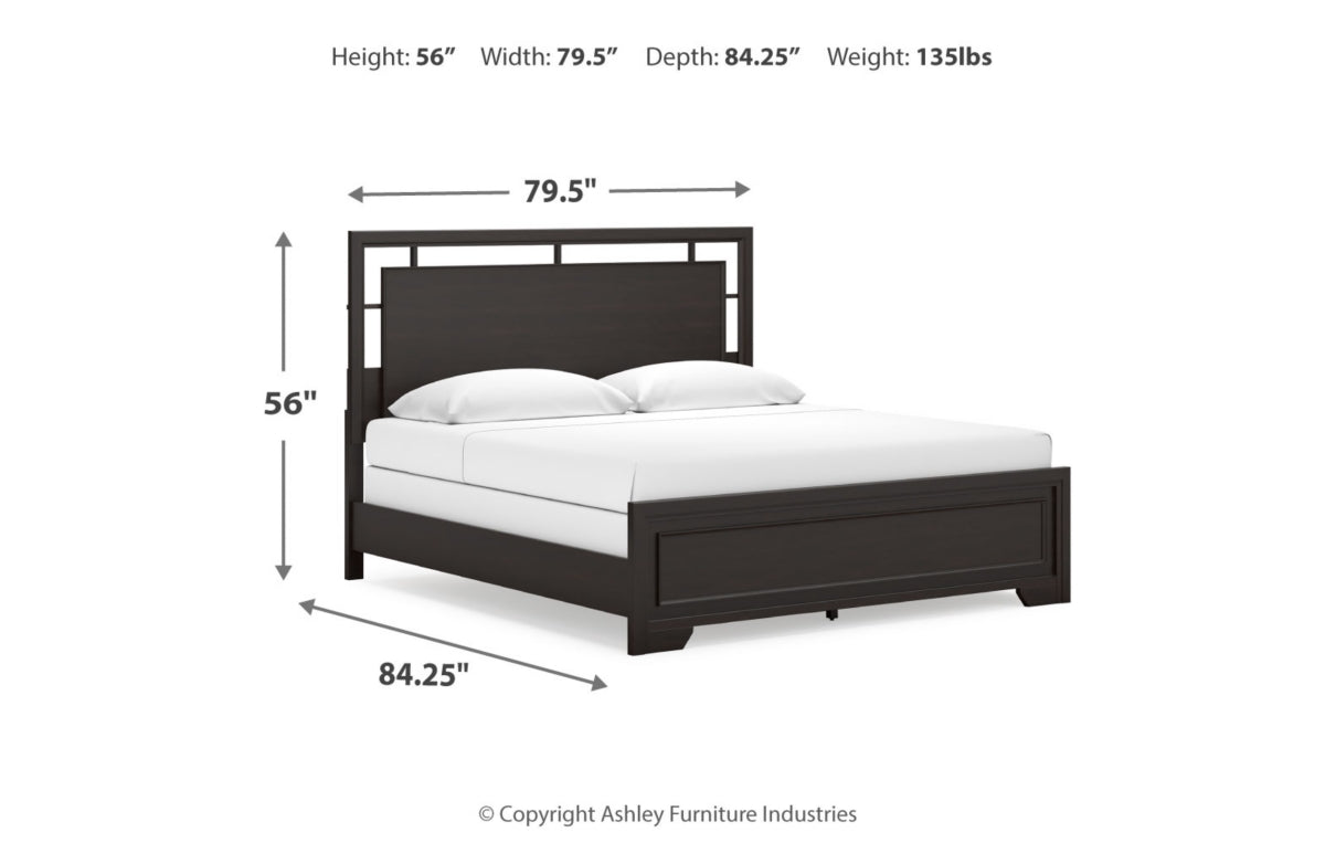 Covetown King Panel Bed with Mirrored Dresser, Chest and Nightstand