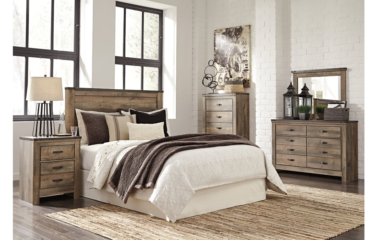 Trinell Queen Panel Headboard with Mirrored Dresser and Chest