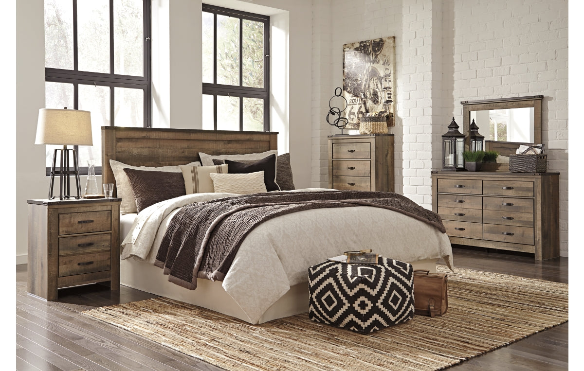 Trinell King/California King Panel Headboard with Mirrored Dresser and Chest