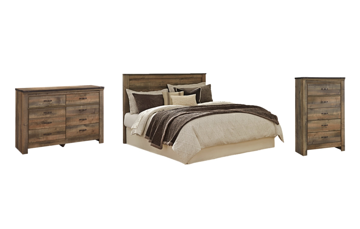 Trinell Queen Panel Headboard with Mirrored Dresser and Chest