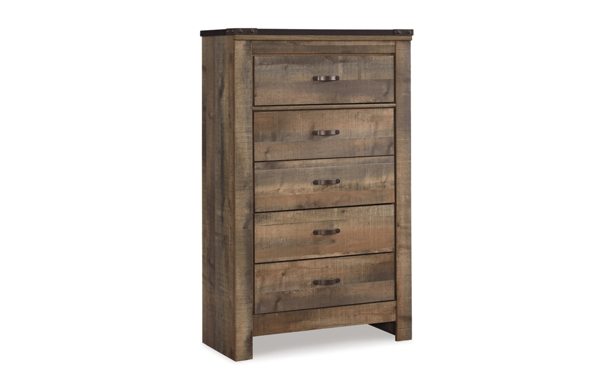 Trinell King/California King Panel Headboard with Mirrored Dresser and Chest