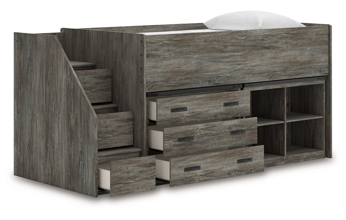 Frandern Twin Loft  Bed with Bookcase and Drawer Storage