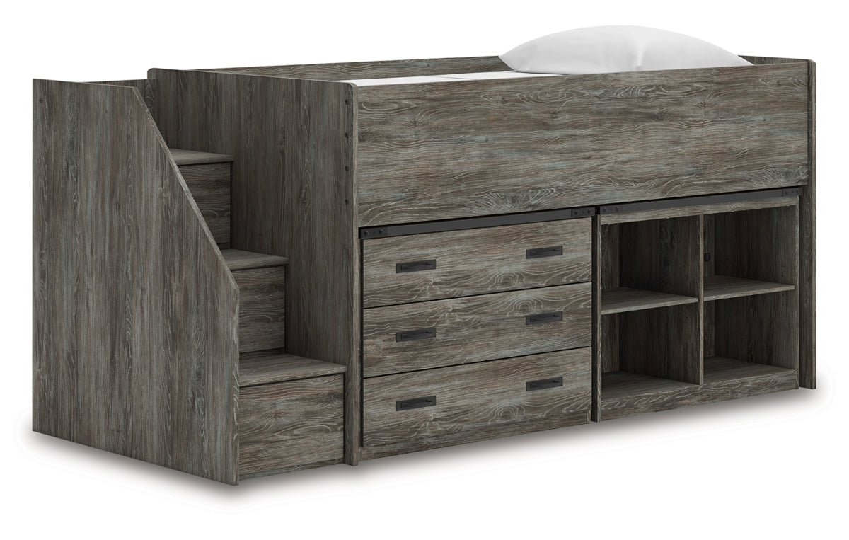 Frandern Twin Loft  Bed with Bookcase and Drawer Storage