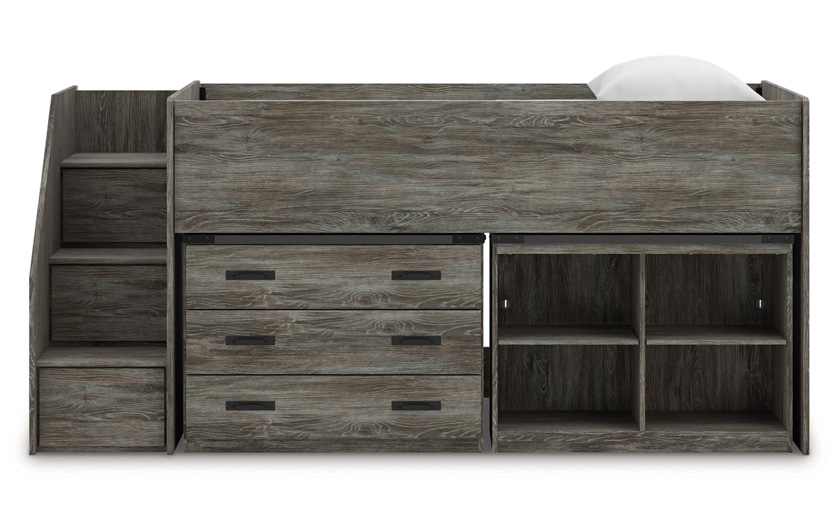 Frandern Twin Loft  Bed with Bookcase and Drawer Storage
