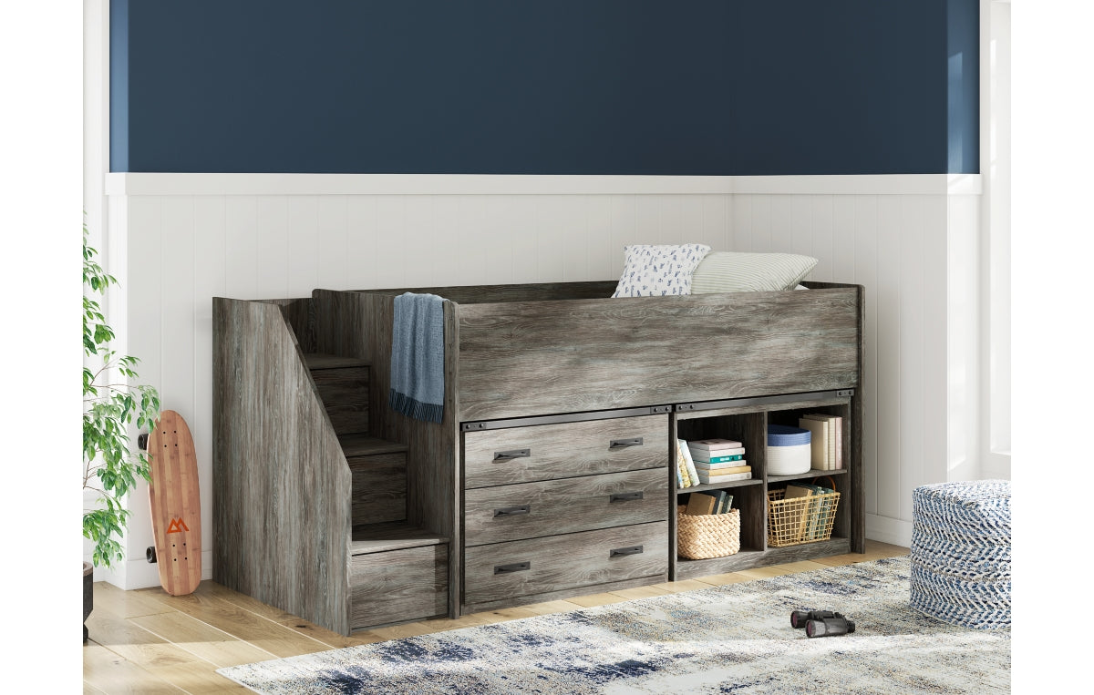 Frandern Twin Loft  Bed with Bookcase and Drawer Storage