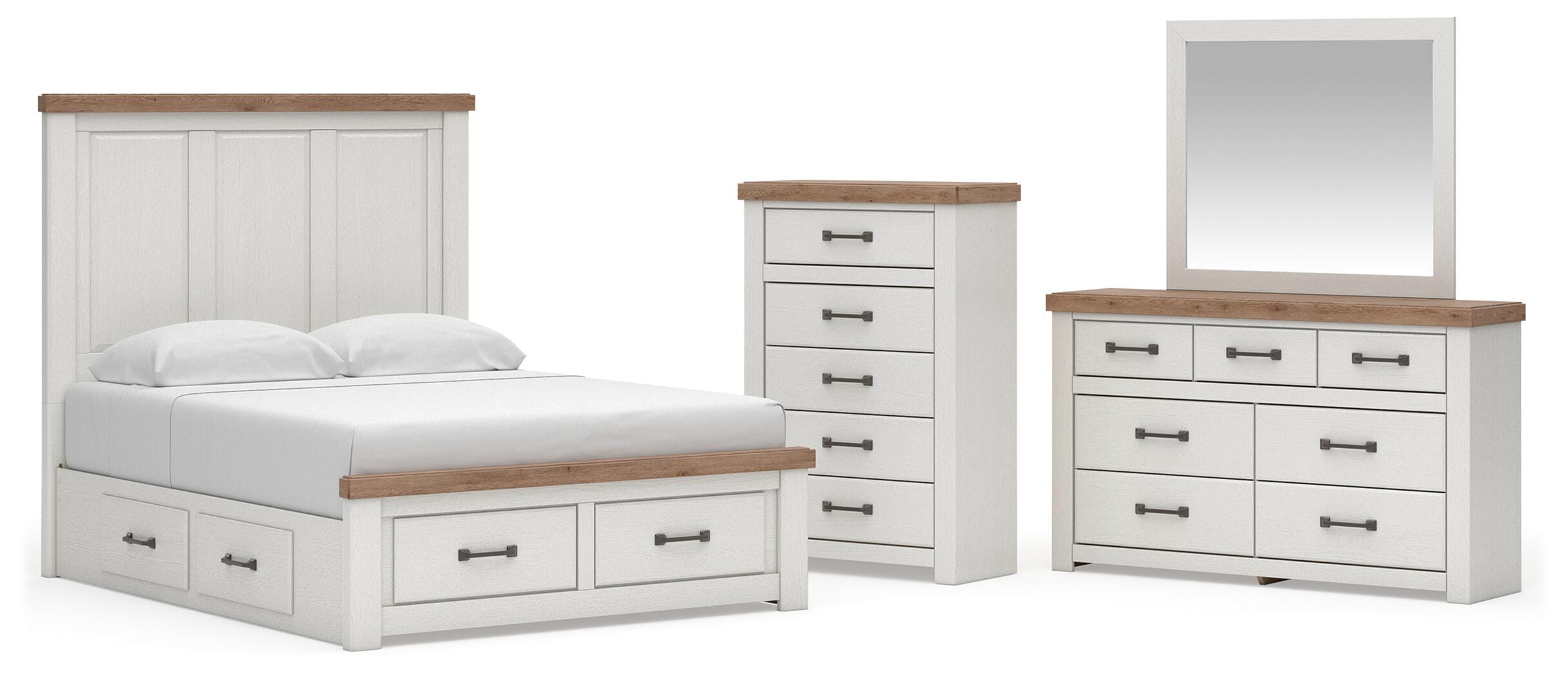 Savonport Queen Panel Storage Bed, Dresser, Mirror and Chest