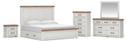 Savonport King Panel Bed with Storage, Dresser, Mirror, Chest and Nightstand