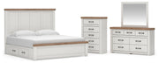 Savonport King Panel Bed with Storage, Dresser, Mirror and Chest