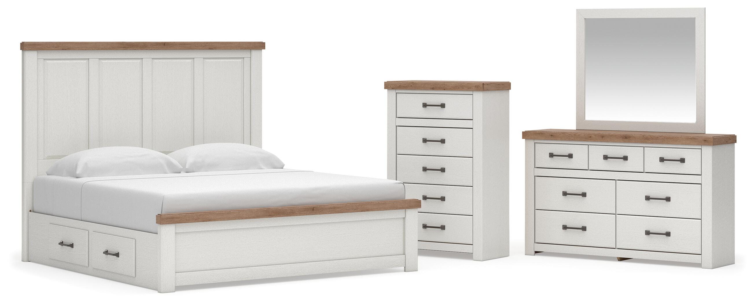 Savonport King Panel Bed with Storage, Dresser, Mirror and Chest