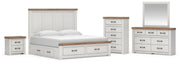 Savonport King Panel Storage Bed, Dresser, Mirror, Chest and Nightstand