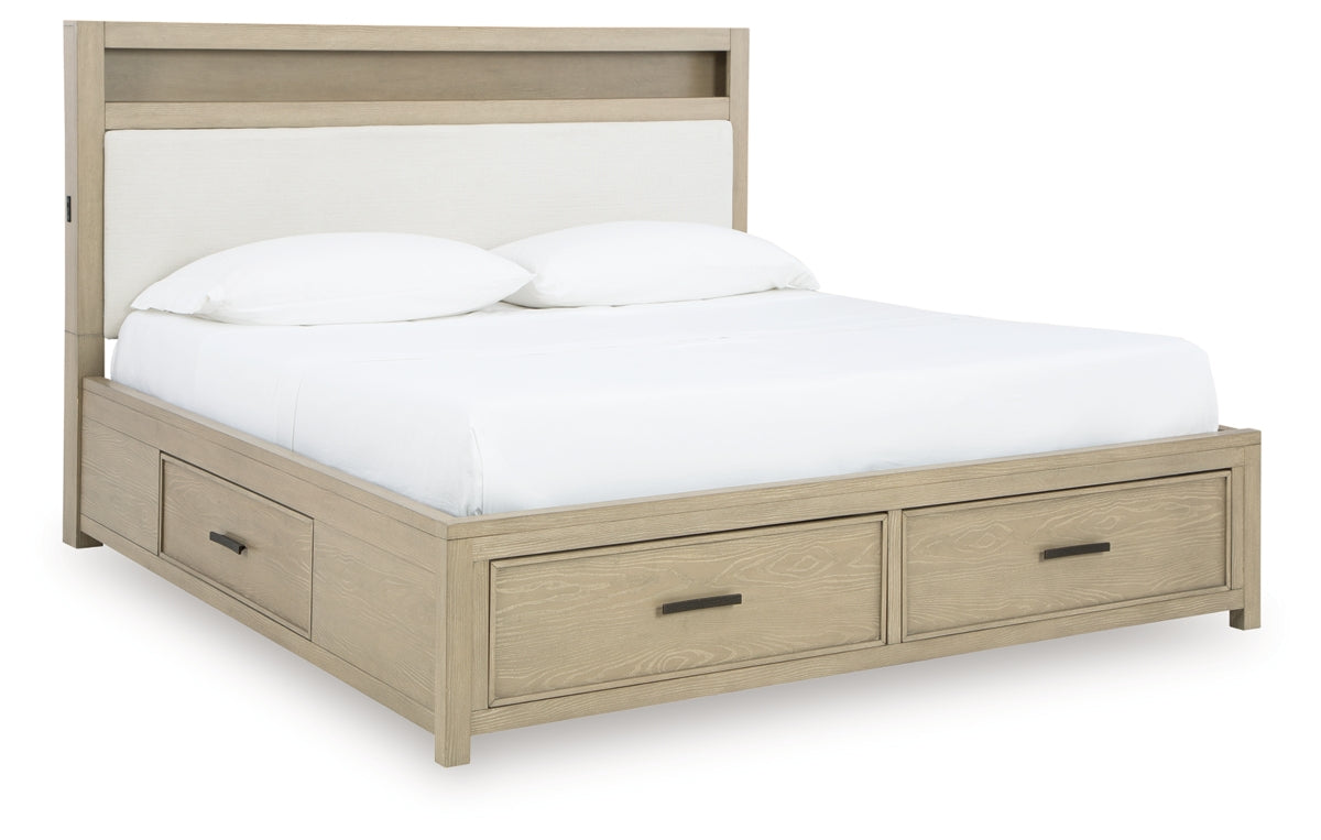 Calmoro California King Bookcase Bed with Mirrored Dresser