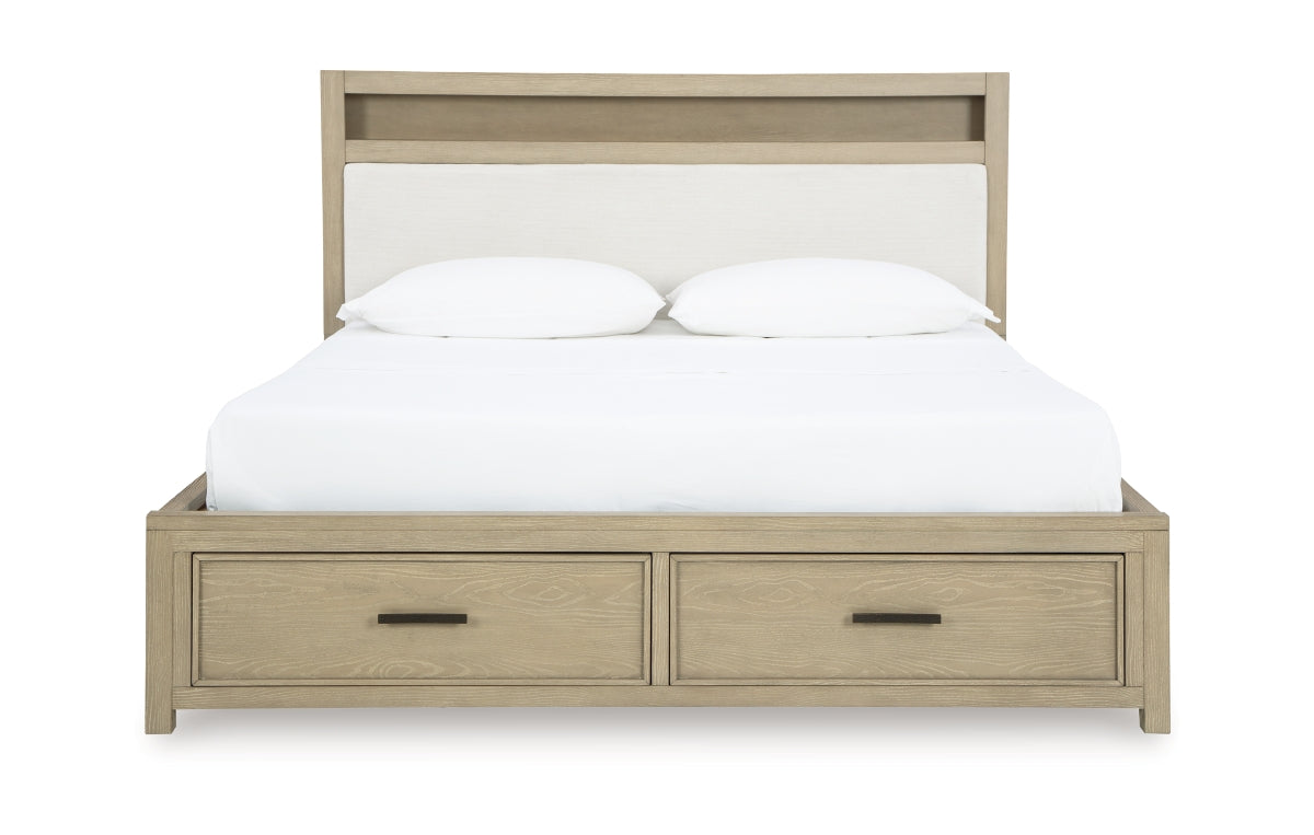 Calmoro Queen Bookcase Bed with Mirrored Dresser
