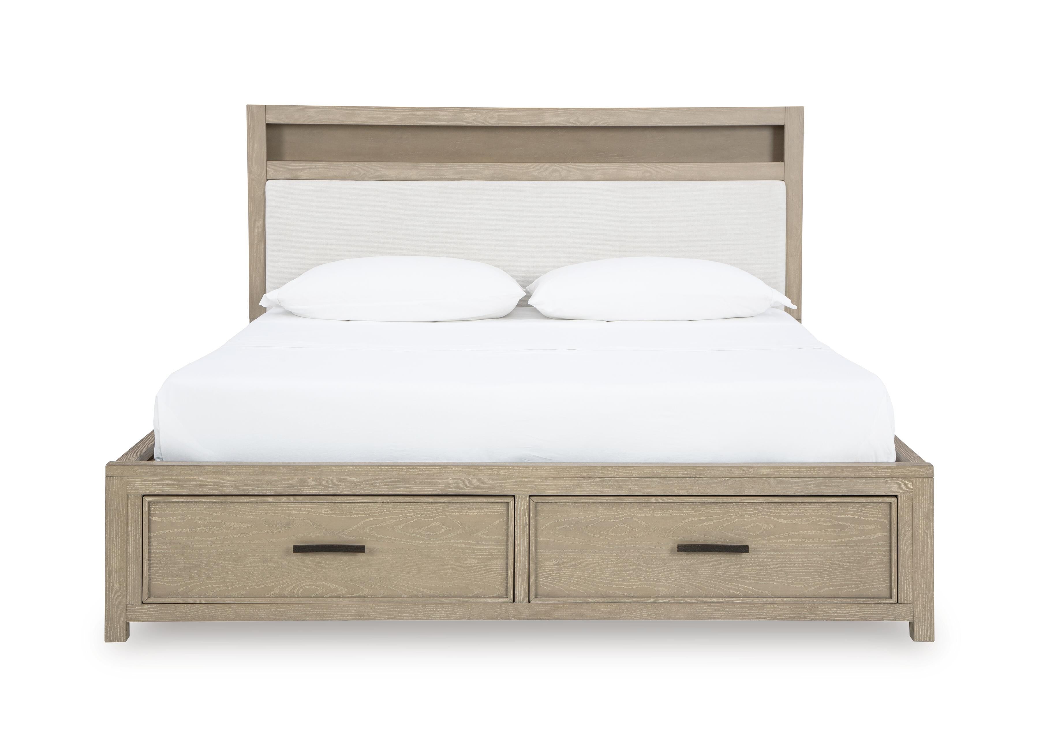 Calmoro Queen Bookcase Bed with Mirrored Dresser