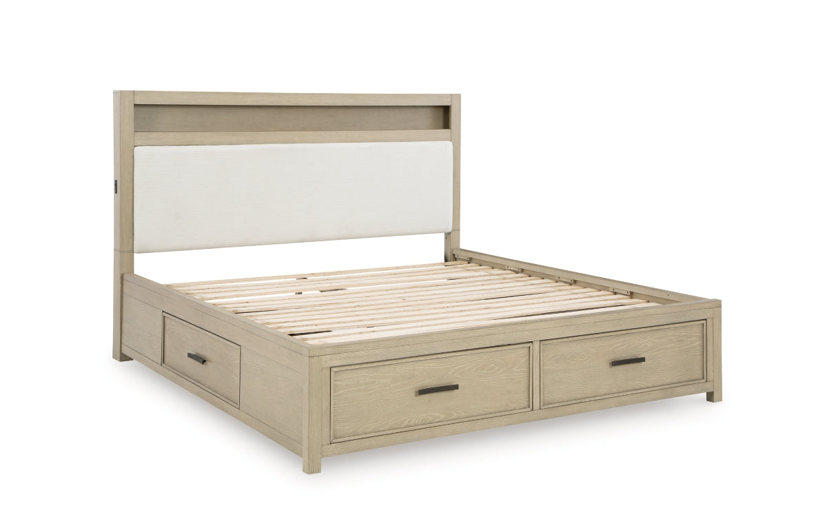 Calmoro Queen Bookcase Bed with Mirrored Dresser